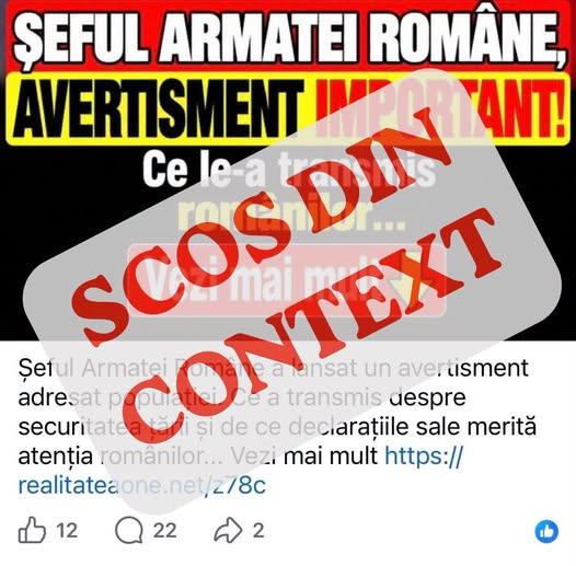 Ministerul Apărării Naționale avertizează asupra postărilor alarmiste cu declarații scoase din context